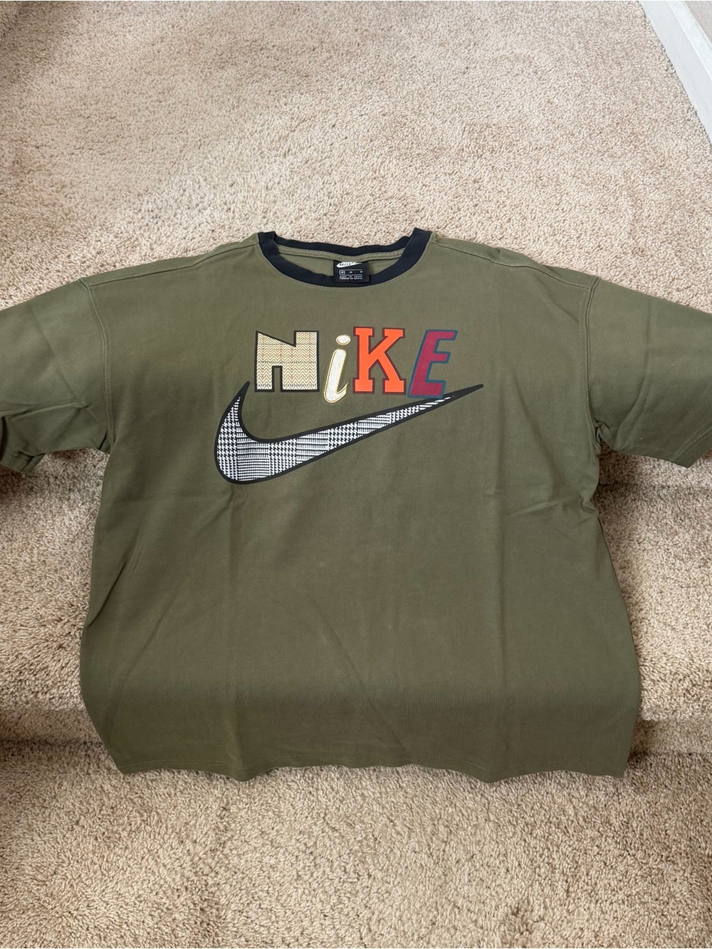 Nike Olive Green Short Sleeve Tee with Multi-Color Logo